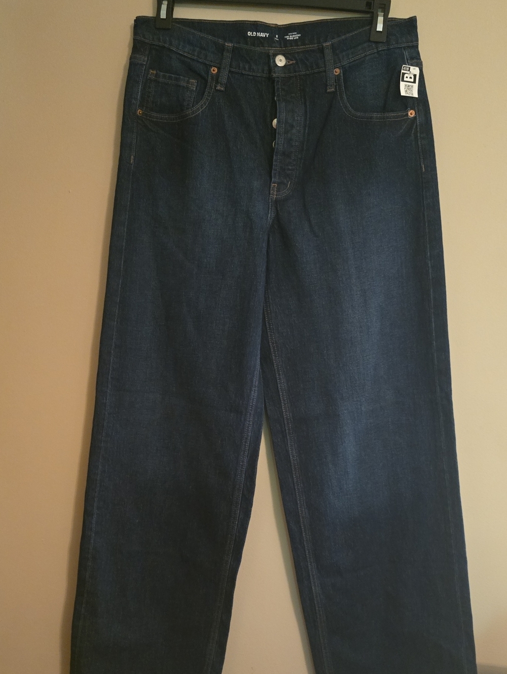 New Old Navy Women's 8 Tall Dark Wash Slouchy Wide Leg Mid Rise Button Fly Jeans